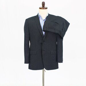 Bespoke 42S 34x27 Black Full Suit 2-Button Stripe R559
